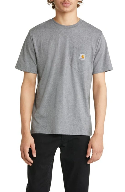 Shop Carhartt Logo Pocket T-shirt In Dark Grey Heather