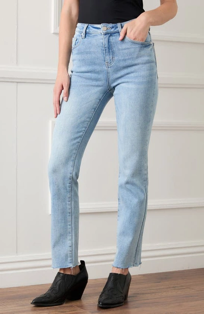 Shop Karen Kane Raw Hem Straight Leg Jeans In Light Blue
