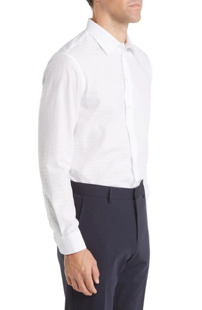 Shop Emporio Armani Tonal Micro Print Button-up Shirt In White