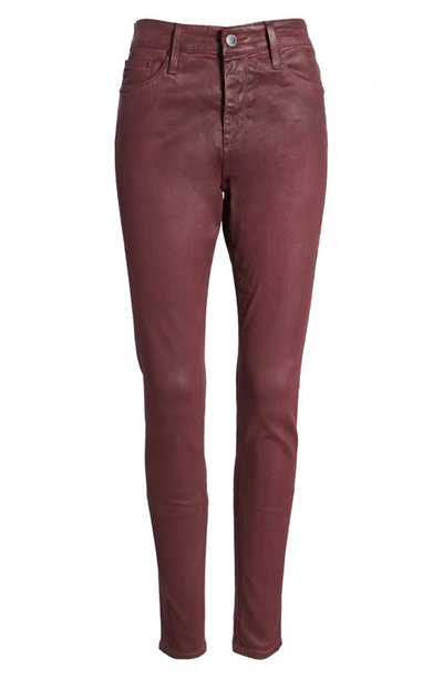 Ag The Farrah High Rise Skinny Jeans In Leatherette Light Maroon Peak