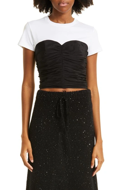 Shop Atm Anthony Thomas Melillo Silk Bustier Crop T-shirt In White/ Blac