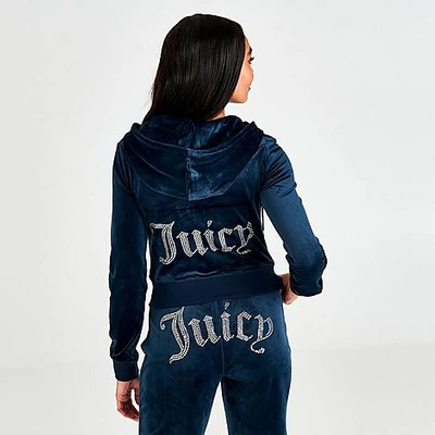 Shop Juicy Couture Women's Og Big Bling Velour Zip-up Hoodie In Blue