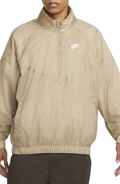Shop Nike Water Repellent Half Zip Pullover In Khaki/ White
