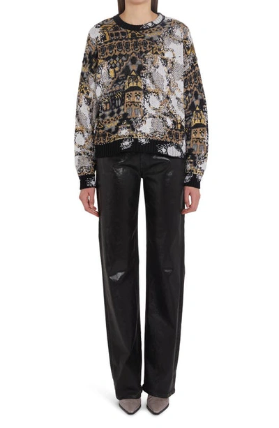 Shop Missoni Metallic Jacquard Wool Blend Sweater In Black/ Beige/ Gold/ White
