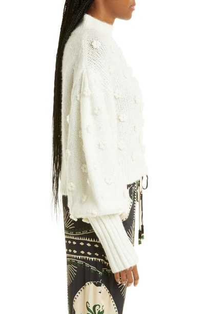 Shop Farm Rio Embellished Flowers Balloon Sleeve Mock Neck Sweater In Off-white