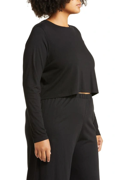Shop Open Edit Long Sleeve Crop Pajama Top In Black