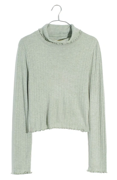 Shop Madewell Ribbed Long Sleeve Turtleneck Crop Top In Frosted Sage