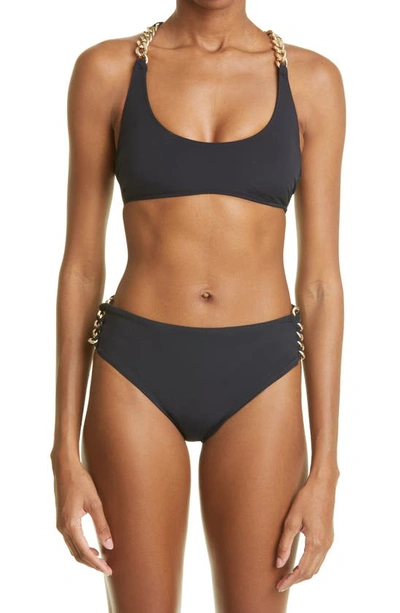 Shop Stella Mccartney Falabella Chain Detail Bikini Top In Black
