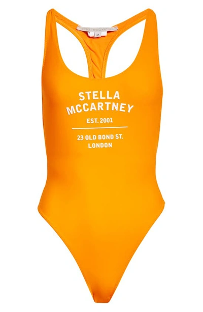 Shop Stella Mccartney Old Bond Logo One-piece Swimsuit In Orange