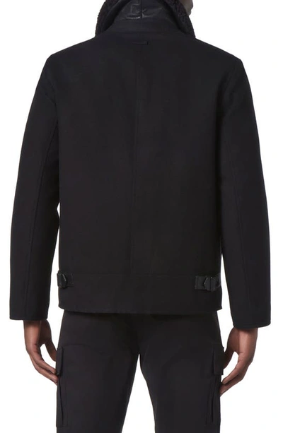 Shop Andrew Marc Hudson Water Resistant Faux Shearling Trim Jacket In Black