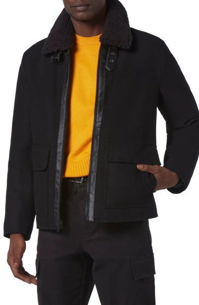Shop Andrew Marc Hudson Water Resistant Faux Shearling Trim Jacket In Black