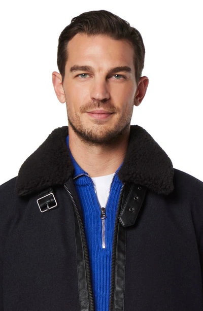 Shop Andrew Marc Hudson Water Resistant Faux Shearling Trim Jacket In Blue Heather