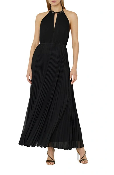 Shop Milly Kora Halter Neck Pleated Dress In Black