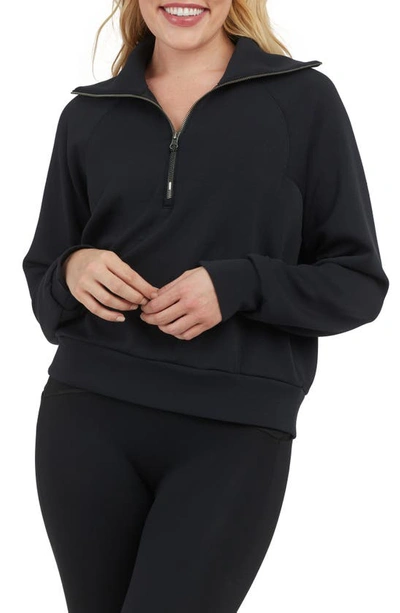 Shop Spanx Airessentials Half Zip Sweatshirt In Very Black