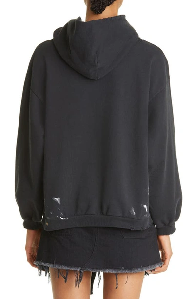 Shop Balenciaga Unisex Paint Splatter Cotton Logo Hoodie In Washed Black W