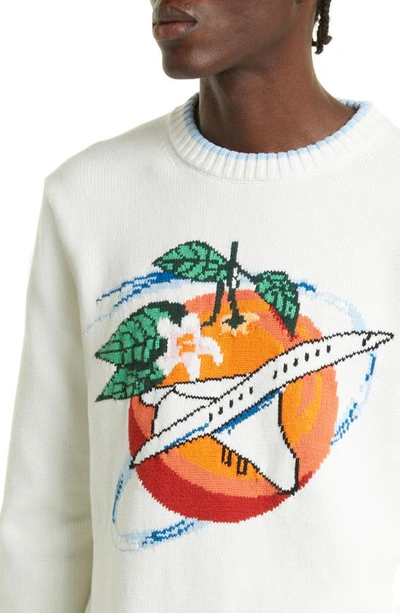 Shop Casablanca Orbite Autour De L'orange Intarsia Cotton Sweater In Off-white