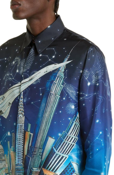 Shop Casablanca Long Sleeve Silk Button-up Shirt In Vol De Nuit