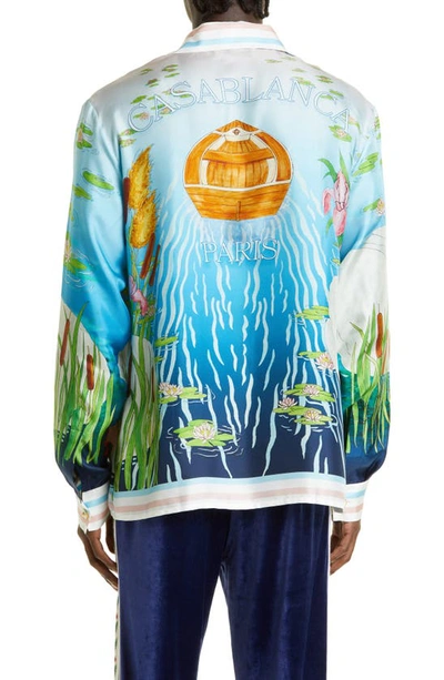 Shop Casablanca Long Sleeve Silk Button-up Shirt In Le Lac Tranquille