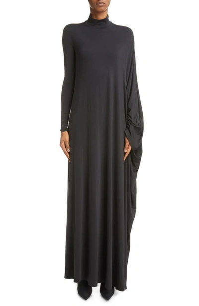 Shop Balenciaga Minimal Long Sleeve Mock Neck Jersey Maxi Dress In Black