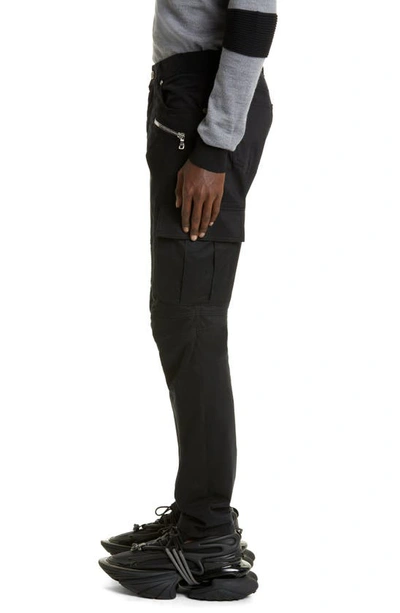 Shop Balmain Ribbed Panel Slim Fit Cotton Cargo Pants In 0pa Noir