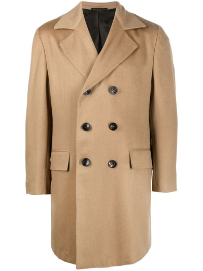 Shop Kiton Double-breasted Cashmere Coat In Neutrals