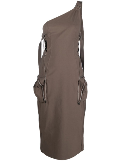 Shop Jacquemus Zip-detail Midi Dress In Brown