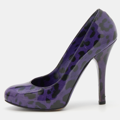 Pre-owned Dolce & Gabbana Purple/black Leopard Print Patent Leather Platform Pumps Size 37
