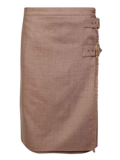 Shop Burberry Pleated Skirt In Beige