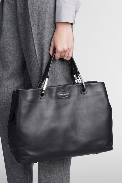 Shop Emporio Armani Tote In Black Leather