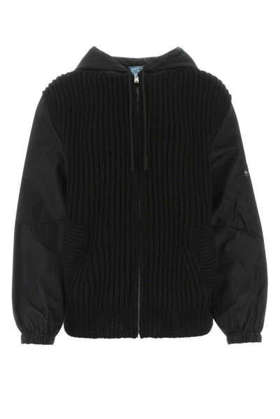 Shop Prada Contrasting Front-zip Hooded Jacket