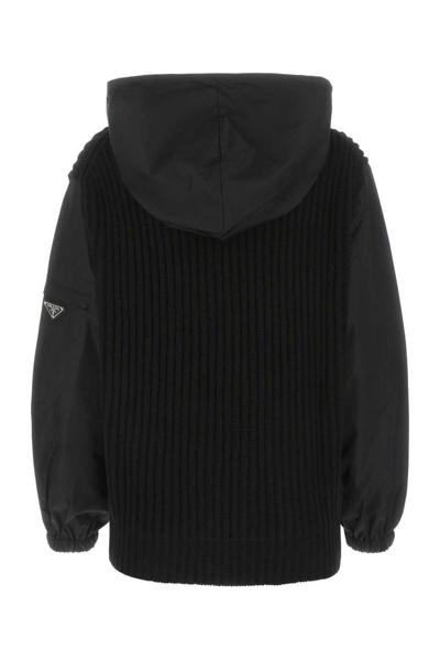 Shop Prada Contrasting Front-zip Hooded Jacket