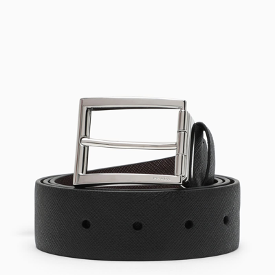 Shop Prada Reversible Leather Belt In Nero Bruciato