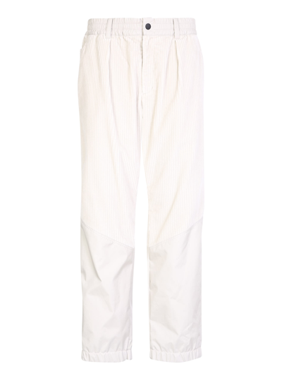 Shop Moncler Cream Cotton Blend Trousers In White