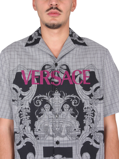 Shop Versace Baroque Logo Shirt In Bianco