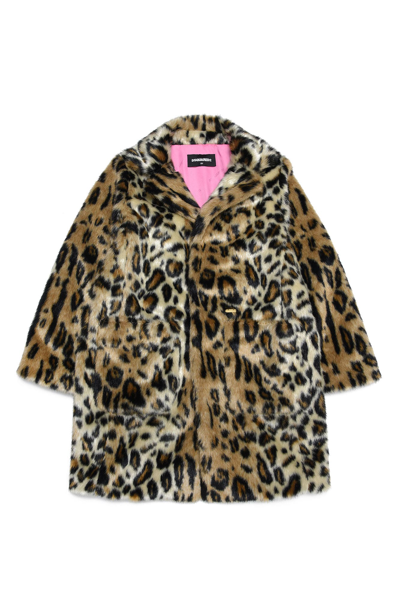 Shop Dsquared2 Coat With Faux Fur Print In Maculata
