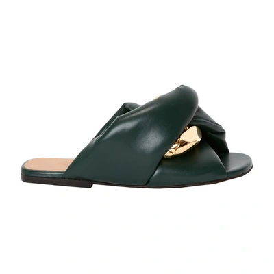 Shop Jw Anderson Chain Twist Leather Flats In Forest Green