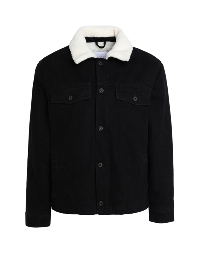 Shop Topman Borg Collar Denim Jacket Man Denim Outerwear Black Size Xl Cotton