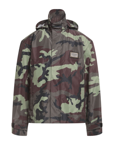 Shop Dolce & Gabbana Man Jacket Military Green Size 42 Polyester, Polyamide