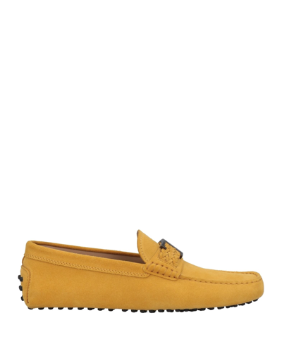 Shop Tod's Man Loafers Ocher Size 8.5 Soft Leather In Yellow