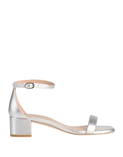 Stuart Weitzman Nearly Nude Metallic Snake-effect Leather Sandals In Silver