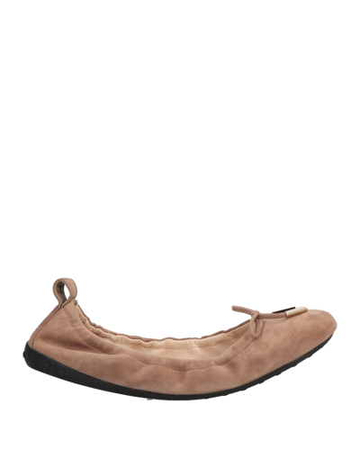 Shop Tod's Woman Ballet Flats Sand Size 6 Soft Leather In Beige