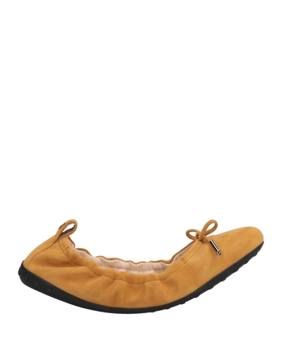 Shop Tod's Woman Ballet Flats Ocher Size 6.5 Soft Leather In Yellow