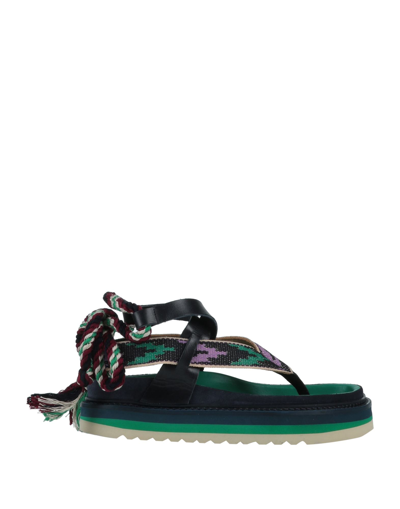 Shop Isabel Marant Woman Thong Sandal Green Size 8 Bovine Leather, Textile Fibers