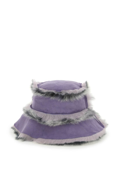 Shop Acne Studios Fur Detailed Bucket Hat In Purple