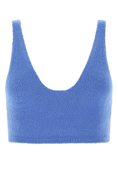 Shop Nanushka Knitted Sleeveless Cropped Top In Blue