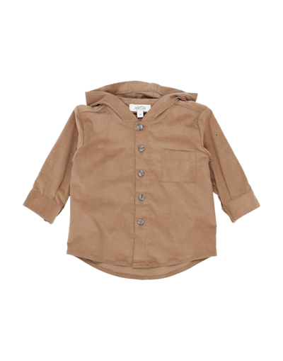 Shop Aletta Newborn Boy Shirt Khaki Size 3 Cotton In Beige