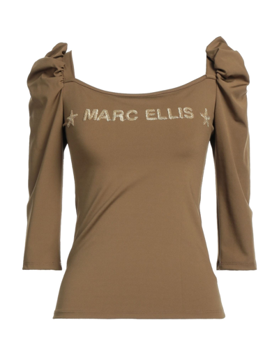 Shop Marc Ellis Woman T-shirt Khaki Size Xs Polyester, Elastic Fibres In Beige
