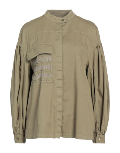 Shop Dondup Woman Shirt Military Green Size 8 Cotton, Elastane