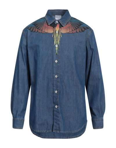 Shop Marcelo Burlon County Of Milan Marcelo Burlon Man Denim Shirt Blue Size Xs Cotton