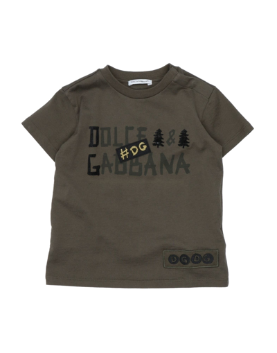 Shop Dolce & Gabbana Newborn Boy T-shirt Military Green Size 3 Cotton, Pvc - Polyvinyl Chloride, Polyeste